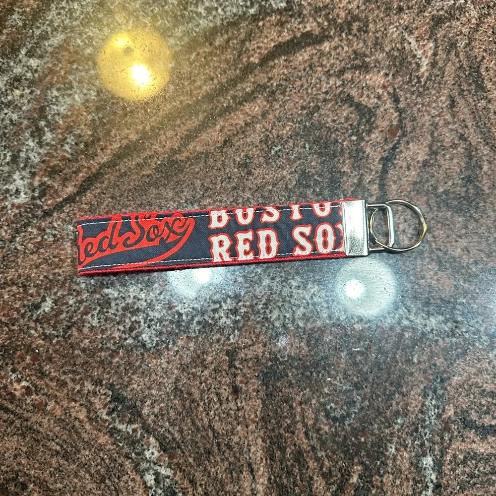 Handmade Boston Red Sox wristlet key fob keychain
